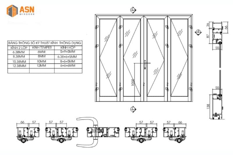 Bản vẽ CAD cửa nhôm Xingfa