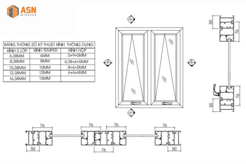Bản vẽ CAD cửa nhôm Xingfa