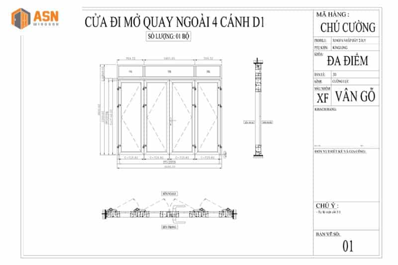 Bản vẽ CAD cửa nhôm Xingfa