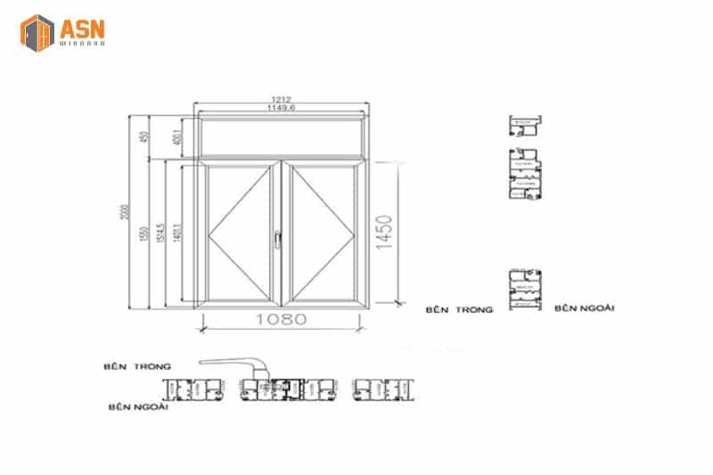 Kích thước cửa sổ 2 cánh Xingfa