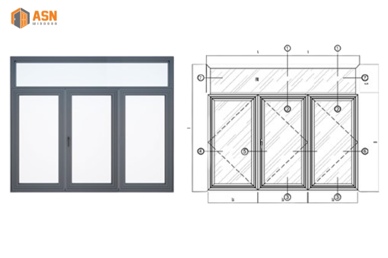 Cửa sổ lùa 3 cánh hệ 55
