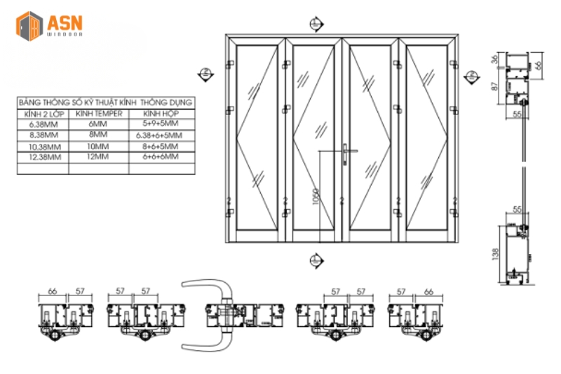 Kích thước nhôm Xingfa hệ 55