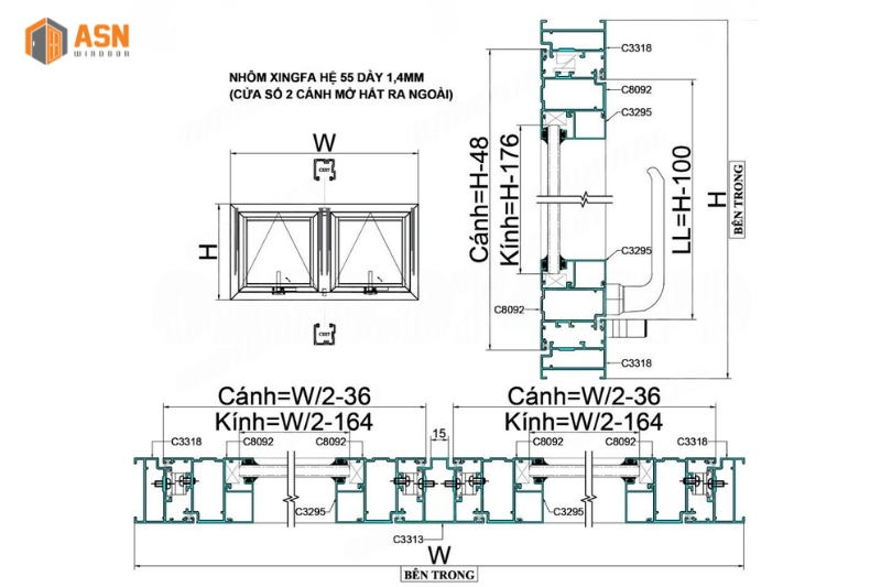 Nhôm Xingfa hệ 55
