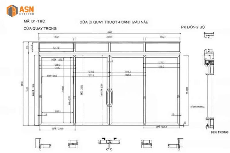 kích thước cửa 4 cánh