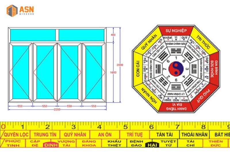 Thước lỗ ban cửa chính 4 cánh
